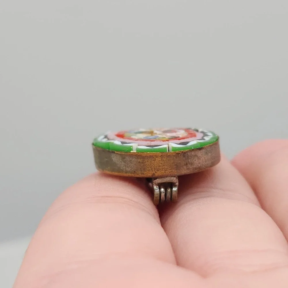 Vintage Micro Mosaic Floral Brooch Made in Italy Oval Millefiori Glass Pin